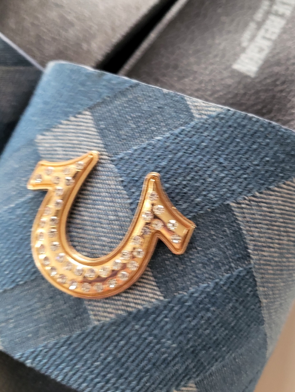 True Religion Denim slides Rhinestone Logo Womens Size 8 10 Blue - Picture 3 of 5